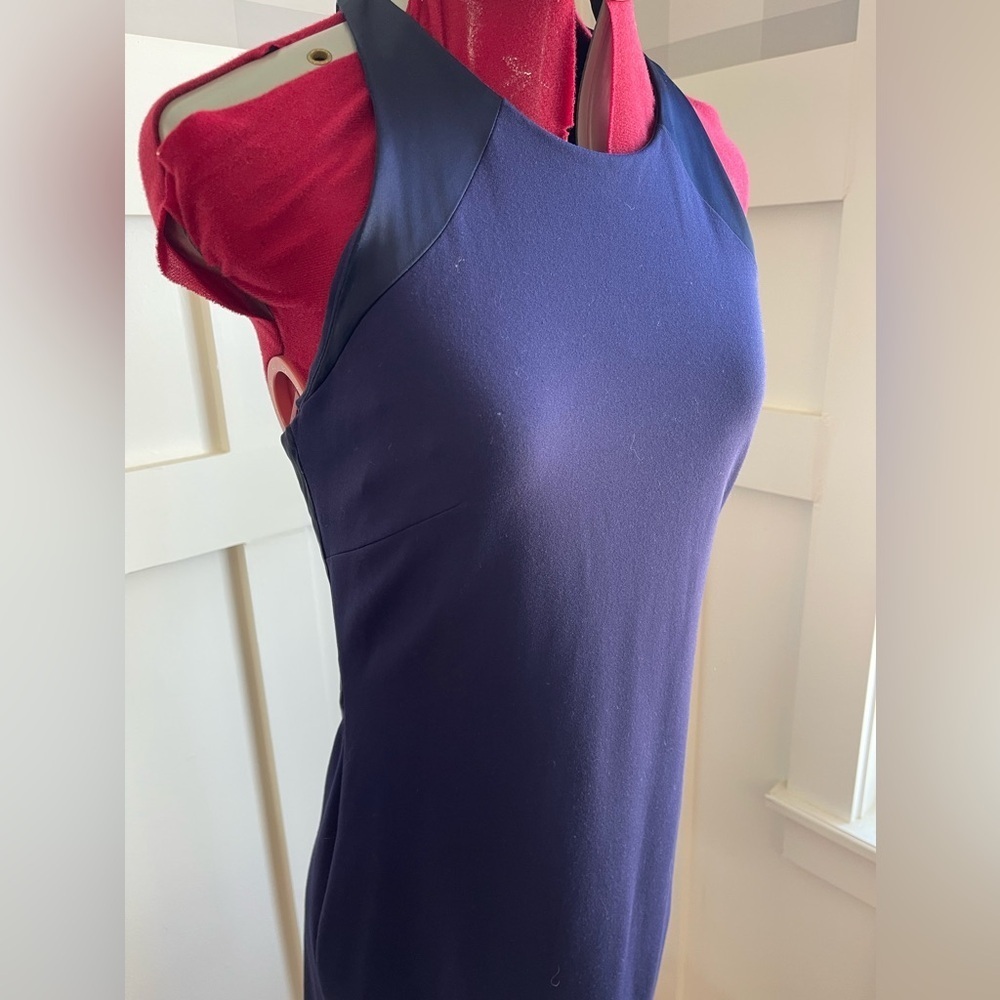Halston Designer Navy Blue Midi Dress Size 8 Minimalist Chic‎ - Picture 6 of 11